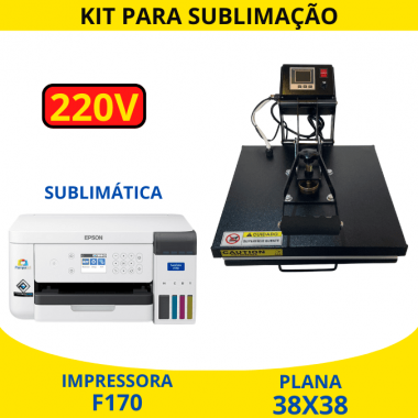 Kit Personalização de Materiais Planos A4 - Prensa Plana 38x38 + Impressora Sublimática F170 - VOLTAGEM 220V