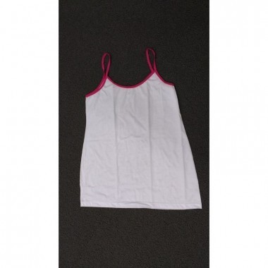 Camisola branca Adulta - Alça Detalhe em Rosa