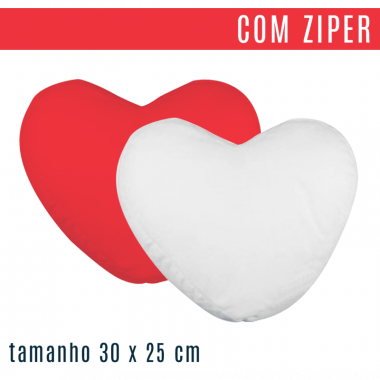 Almofada Coração Branco com Vermelho 25x30 cm (capa + enchimento)
