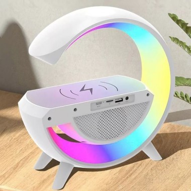 Carregador Indução G Speaker Relógio Som Bluetooth Luminária