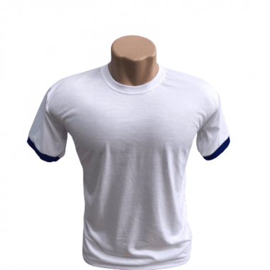 Camiseta Poliéster Branca c/ detalhe na manga Azul - LINHA PREMIUM