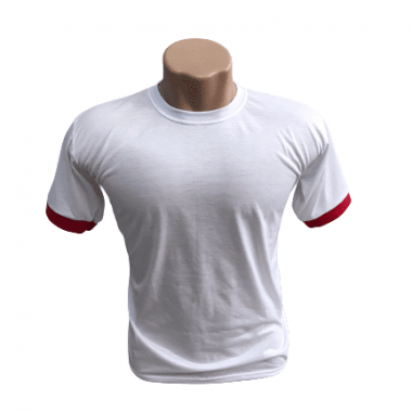 Camiseta Poliéster Branca c/ detalhe na manga Vermelha - LINHA PREMIUM
