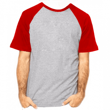 Camiseta RAGLAN CINZA MESCLA - Manga Curta COR VERMELHA ANTI-PILLING