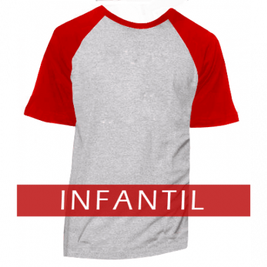 Camiseta RAGLAN Infantil Cinza Mescla - MANGA E GOLA VERMELHA