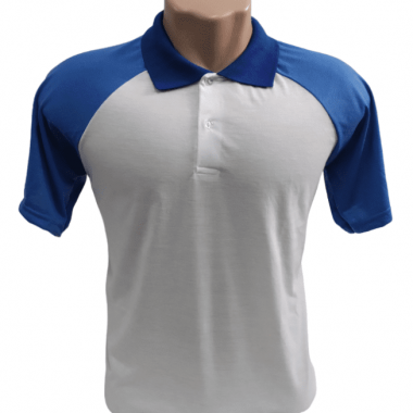 Polo Raglan Branca com manga azul