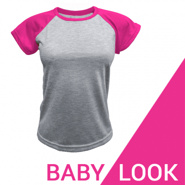 Baby look raglan cinza mescla - Rosa pink Poliéster