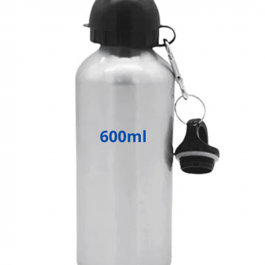 Garrafa Aluminio Squeeze Prata 600ml Tampa Dupla (Bola + Mosquetão) Para Sublimação
