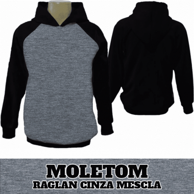 Moletom Cinza mescla com Manga e costas preta inverno