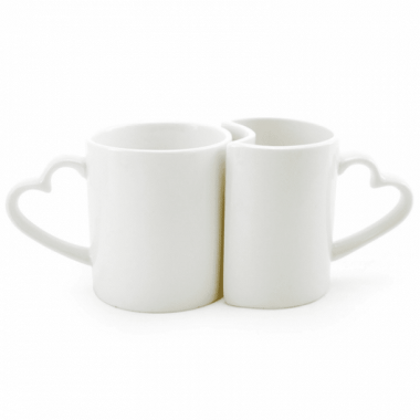Caneca Branca Dupla LOVE - Alças de Coração