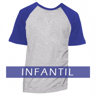 Camiseta Raglan Infantil Cinza Mescla - MANGA E GOLA AZUL ROYAL