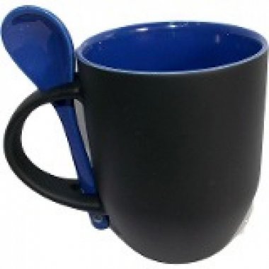 Caneca Mágica Preto Fosco - com colher - interior Colorido