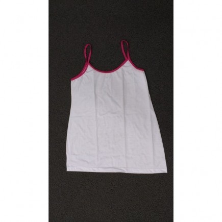 Camisola branca Adulta - Alça Detalhe em Rosa