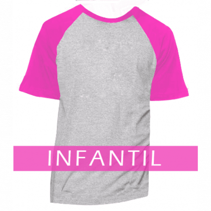 Camiseta RAGLAN Infantil Cinza Mescla - MANGA E GOLA PINK