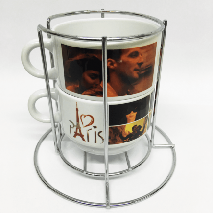 Kit xícaras canecas 2 brancas com suporte de metal