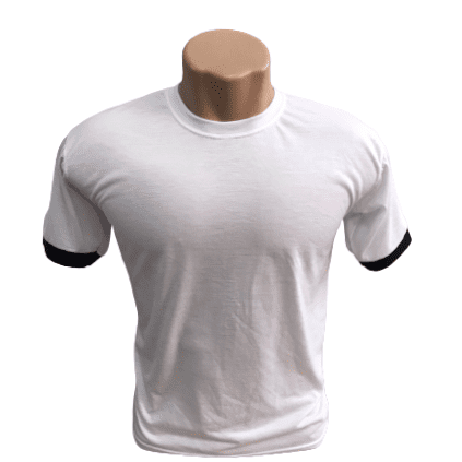 Camiseta Poliéster Branca c/ detalhe na manga em Preto - LINHA PREMIUM