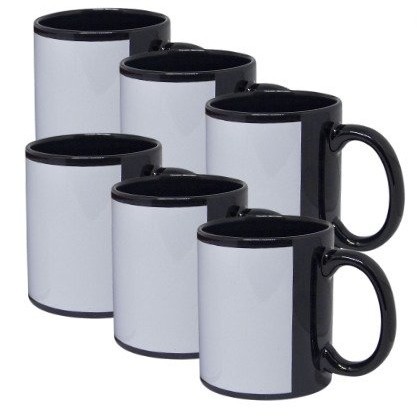 Caneca Preta com Tarja Branca PREMIUM - Atacado 6 unidades