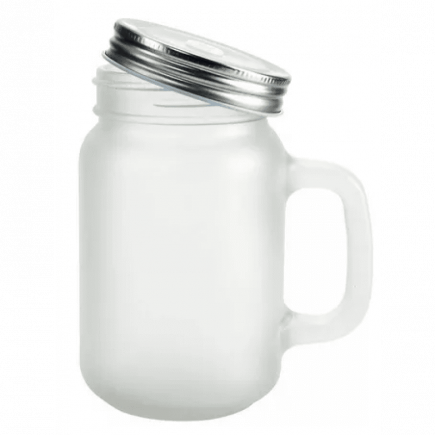 Caneca manson vidro Jateada Tampa e canudo