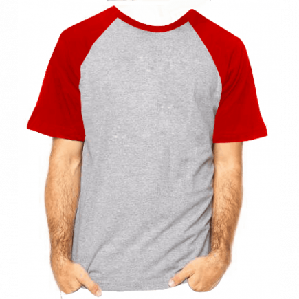 Camiseta RAGLAN CINZA MESCLA - Manga Curta COR VERMELHA ANTI-PILLING