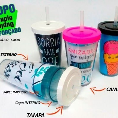 Copo twister duplo para colocar foto - Semi térmico