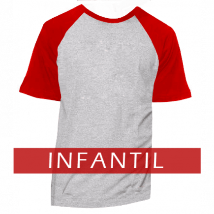 Camiseta RAGLAN Infantil Cinza Mescla - MANGA E GOLA VERMELHA