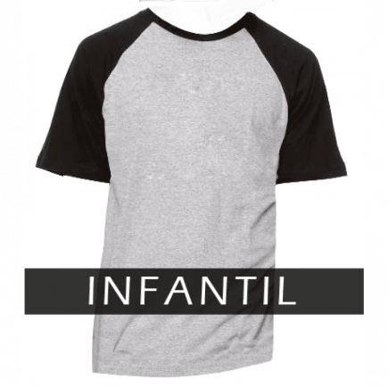 Camiseta Raglan Infantil Cinza Mescla - Manga e gola preta