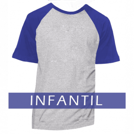 Camiseta Raglan Infantil Cinza Mescla - MANGA E GOLA AZUL ROYAL