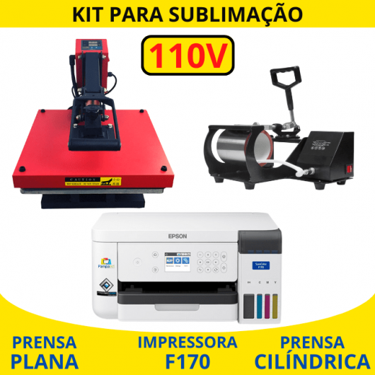 Kit Sublimação completo -Prensa 38x38 + Prensa Cilíndrica + Impressora Sublimática F170 110V