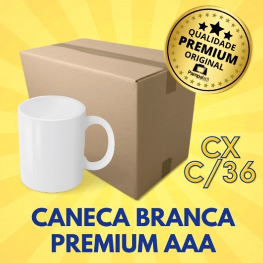 Caneca Branca para Sublimação de Cerâmica Premium AAA caixa 36 unidades Porcelana