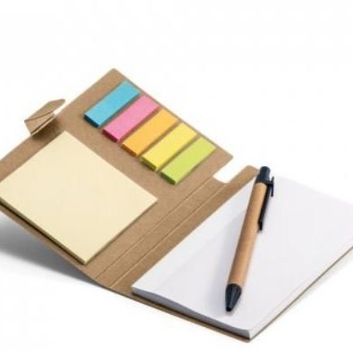 Bloco de anotação com post it + caderno + caneta