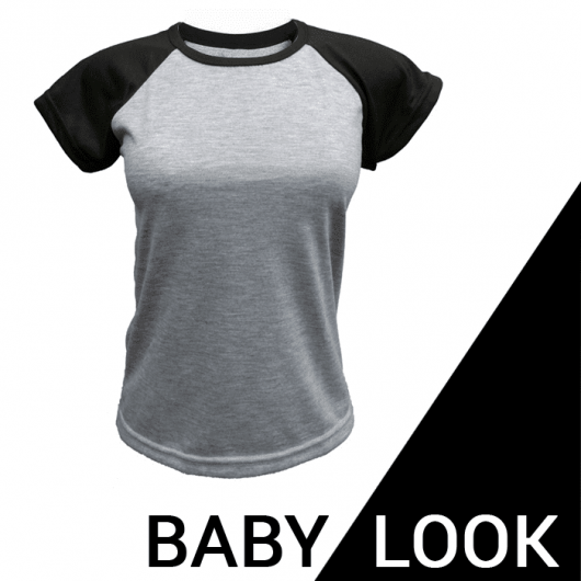 BABY LOOK RAGLAN CINZA MESCLA - PRETA POLIÉSTER