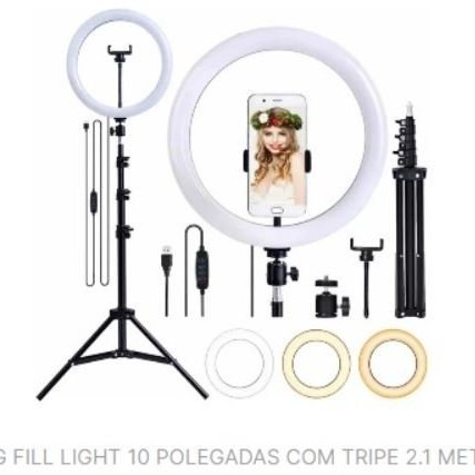 Ring Light para Celular 10 polegadas tripé 2,10m