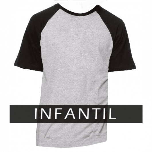 Camiseta Raglan Infantil Cinza Mescla - Manga e gola preta