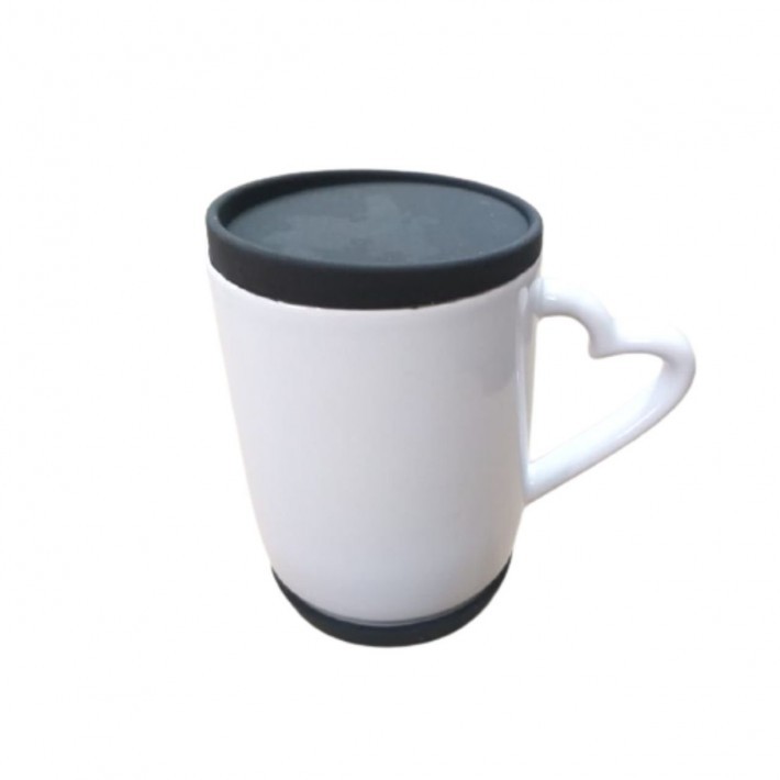Caneca ALÇA DE CORAÇÃO  330 ml C/ Tampa e base de Silicone