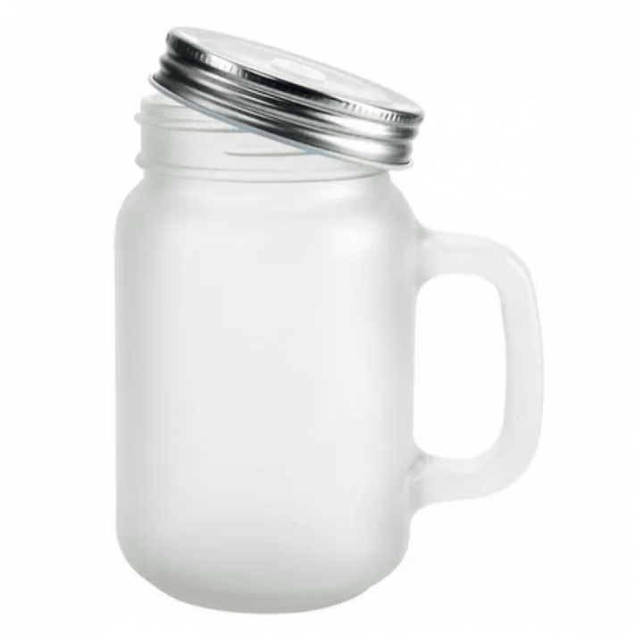 Caneca manson vidro Jateada Tampa e canudo