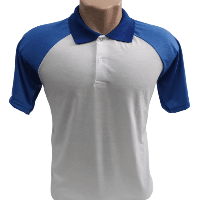 Polo Raglan Branca com manga azul