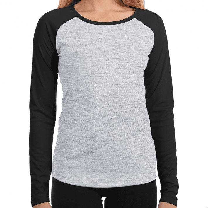BABY LOOK MANGA LONGA RAGLAN CINZA MESCLA - PRETA POLIÉSTER