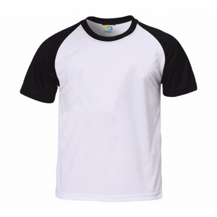 Camiseta Raglan Branca com Manga Preta 100% Poliéster