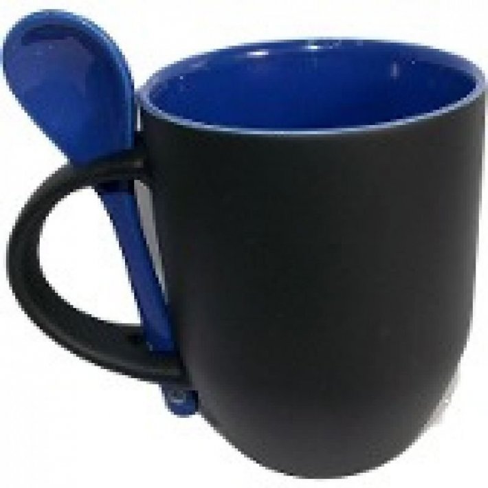 Caneca Mágica Preto Fosco - com colher - interior Colorido