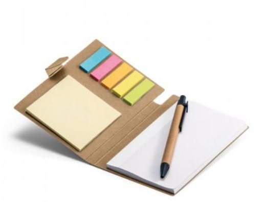 Bloco de anotação com post it + caderno + caneta