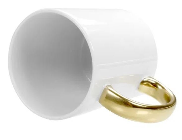 Caneca Branca Alça Cromada Dourada para Sublimação