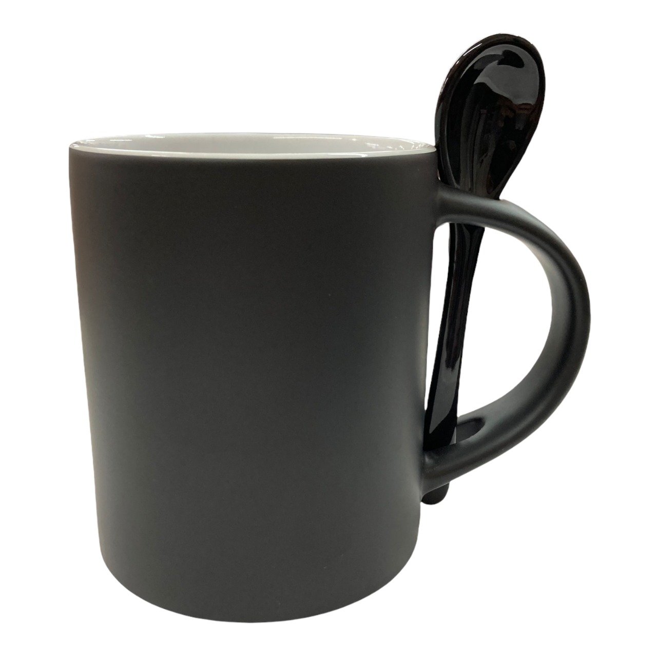 Caneca Mágica Preto Fosco - com colher MODELO RETA