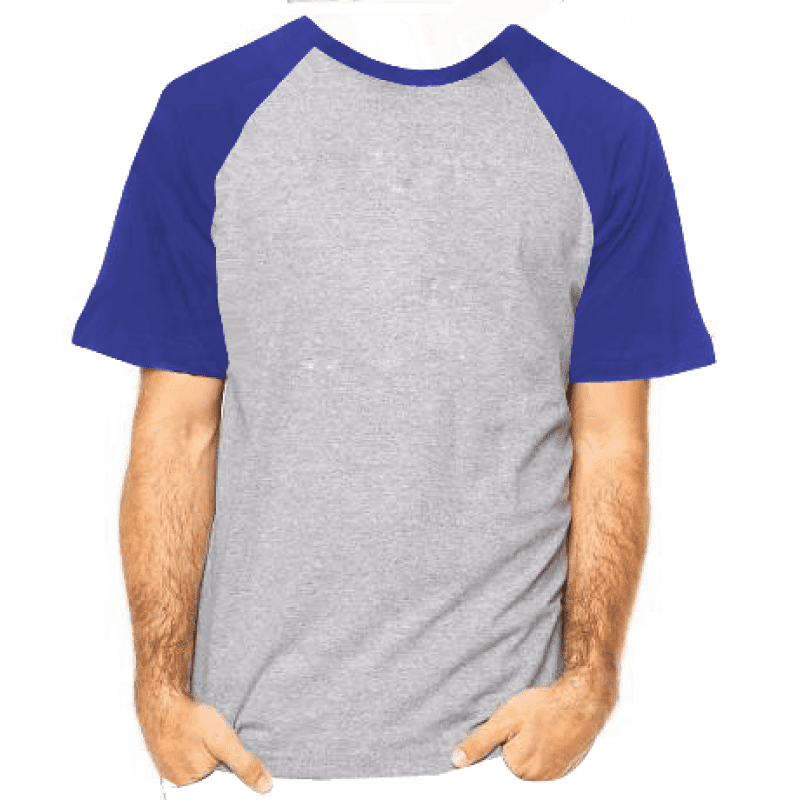 Camiseta Raglan Mescla com Manga Azul Royal ANTI-PILLING