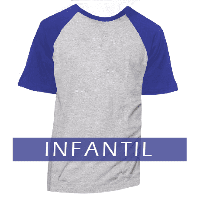 Camiseta Raglan Infantil Cinza Mescla - MANGA E GOLA AZUL ROYAL
